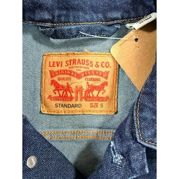 NWT Levi's Men's Trucker Stretch Denim Dark Blue Wash Jacket Size Small - Picture 4 of 9